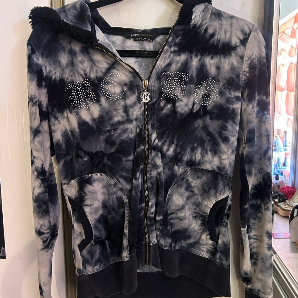 Dark Velour Tye Dye Fur Hood Jacket with Embellishments🤍
